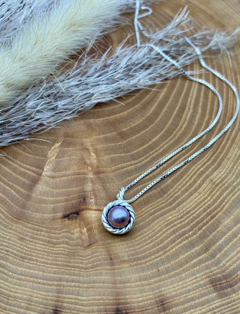 Kette mit Anhänger - Süßwasserzuchtperle mit Perldraht