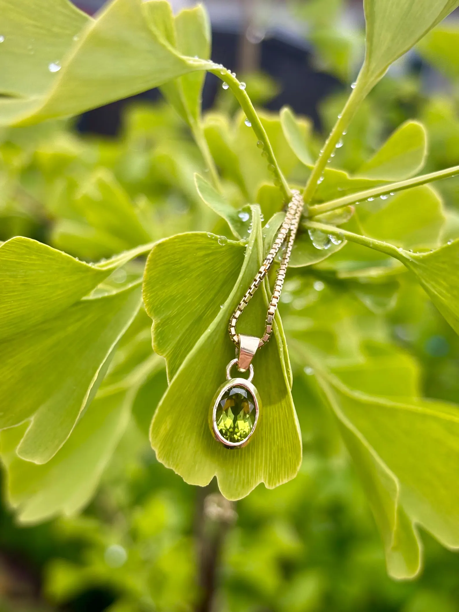 Kette mit Anhänger - gelbgold Peridot